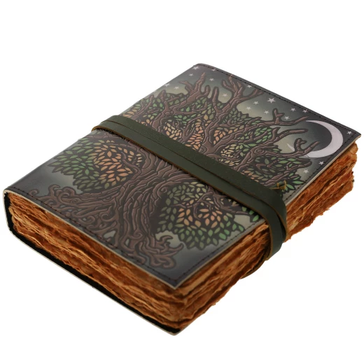 Leather Journal with Printed Tree of Life under Sky Full of Stars